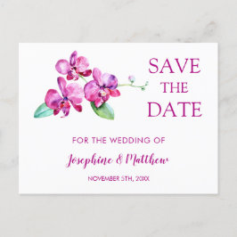Cartão Postal De Anúncio Casamento com Orquídea Púrpura de Watercolor Salva