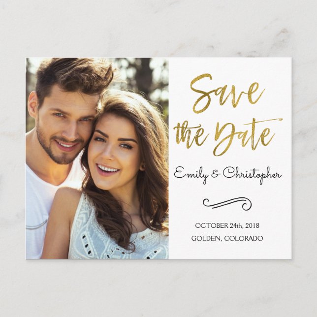 Cartão Postal De Anúncio Casamento com Script com Letra Mão Salve a Foto da (Frente)