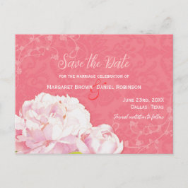 Cartão Postal De Anúncio Casamento Coral Pink Peony Salvar Data