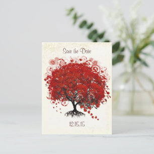 Cartão Postal De Anúncio Casamento da Árvore Vermelha Salvar a Data
