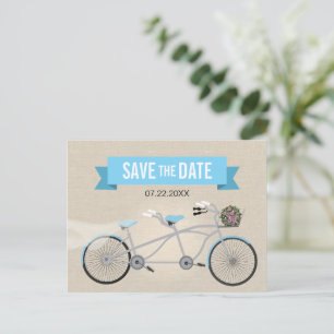 Cartão Postal De Anúncio Casamento da Bicicleta Tandem Salve a Data