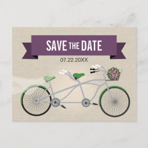 Cartão Postal De Anúncio Casamento da Bicicleta Verde Tandem Salve a Data 2