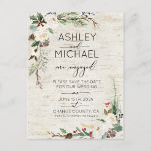 Cartão Postal De Anúncio Casamento da Caligrafia de Inverno Salve a Data