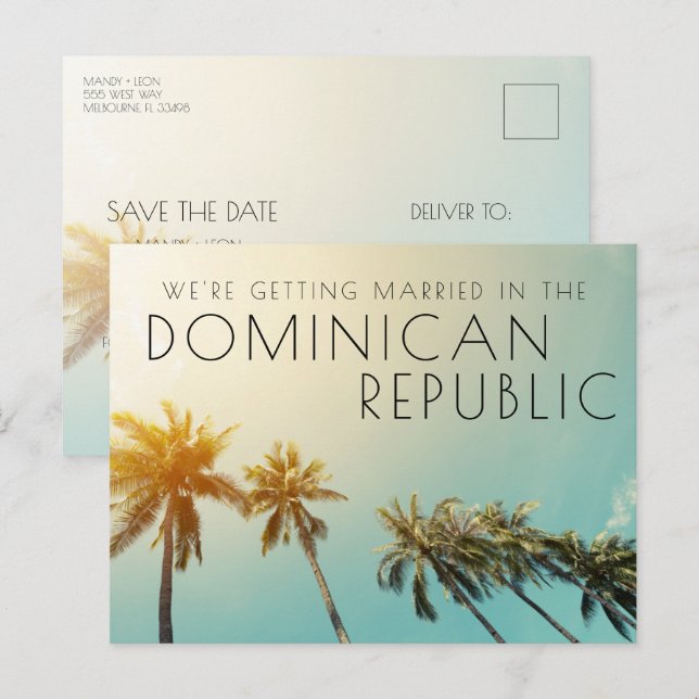 Cartão Postal De Anúncio Casamento da República Dominicana Salva a Data (Frente/Verso)