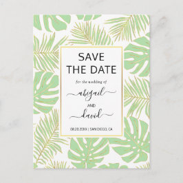 Cartão Postal De Anúncio Casamento das folhas tropicais verdes da Casa Salv