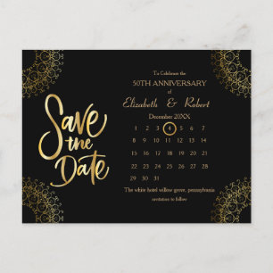 Cartão Postal De Anúncio Casamento de 50 anos Dourado Calendário de datas