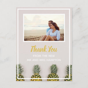 Cartão Postal De Anúncio Casamento de Abacaxi Agradecimento Foto Tropical