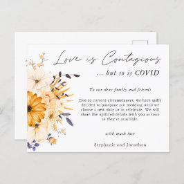 Cartão Postal De Anúncio Casamento de Amor é Contagioso Adiado COVID19 Flor