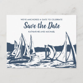 Cartão Postal De Anúncio Casamento de Barco à Vela Náutico Salve a Data