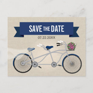 Cartão Postal De Anúncio Casamento de Bicicleta Azul Tandem Escuro Salve a