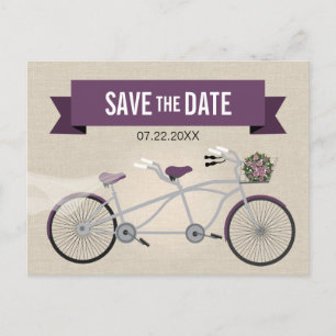Cartão Postal De Anúncio Casamento de Bicicleta de Tandem Salve a Data