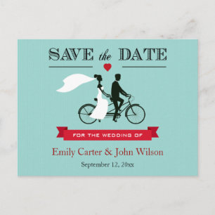 Cartão Postal De Anúncio Casamento de Bicicleta Tandem Salve o Cartão-Posta