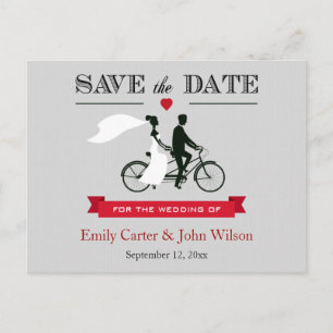 Cartão Postal De Anúncio Casamento de Bicicleta Tandem Salve o Cartão-Posta