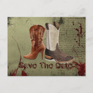 Cartão Postal De Anúncio casamento de botas de cowboy western