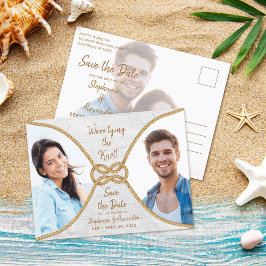 Cartão Postal De Anúncio Casamento de Casando da Corda Náutica Salvar a Dat