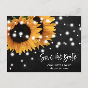 Cartão Postal De Anúncio Casamento De Chalkboard Sunflower Salva A Data