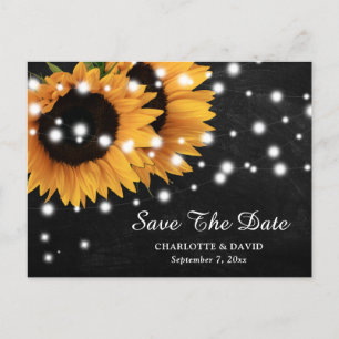 Cartão Postal De Anúncio Casamento De Chalkboard Sunflower Salvar A Data