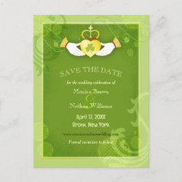 Cartão Postal De Anúncio Casamento de Chic Green Irish Salve a Data