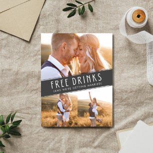 Cartão Postal De Anúncio Casamento de Colagem de Fotos de Bebidas Gratuitas