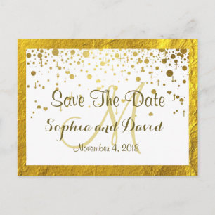 Cartão Postal De Anúncio Casamento de Confetti com Foil de Ouro SALVAR DATA