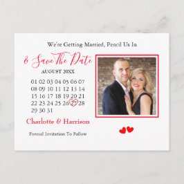 Cartão Postal De Anúncio Casamento de Coração do Calendário Salvar a Foto d