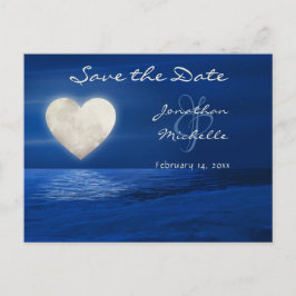 Cartão Postal De Anúncio Casamento de Coração Lua de Inverno na Praia Salva