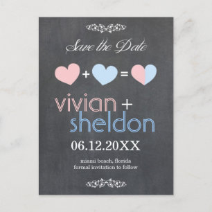 Cartão Postal De Anúncio Casamento de Corações de Chalkboard Salvar a Data