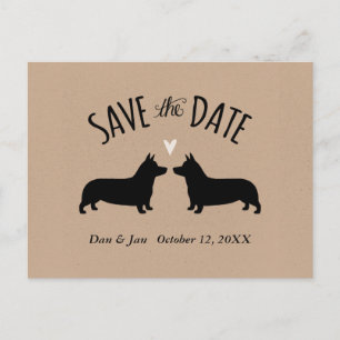 Cartão Postal De Anúncio Casamento de Corgi Silhouettes Guarde a Data