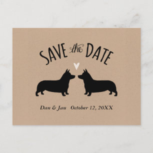 Cartão Postal De Anúncio Casamento de Corgi Silhouettes Salvar a Data