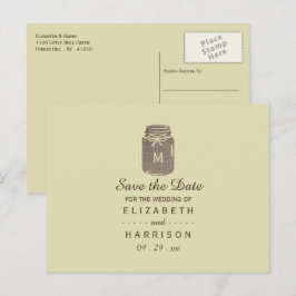 Cartão Postal De Anúncio Casamento de Country Burlap Mason Jar