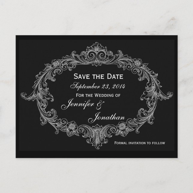 Cartão Postal De Anúncio Casamento de Data de Salvamento de Frame Oval da C (Frente)