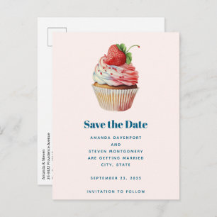 Cartão Postal De Anúncio Casamento de deserto doce com Cupcake de morango