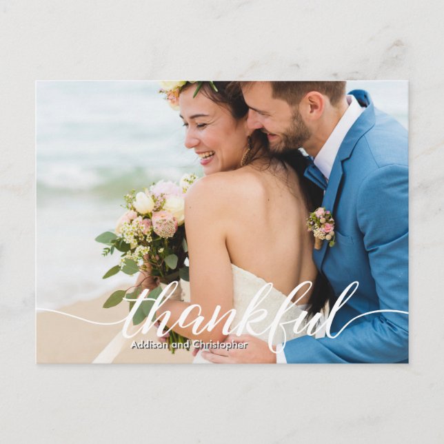Cartão Postal De Anúncio Casamento de Destino com Foto Personalizada Obriga (Frente)