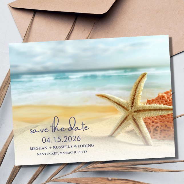 Cartão Postal De Anúncio Casamento de Destino de Praia Salve a Data (Beach Destination Wedding Save the Date Postcard)