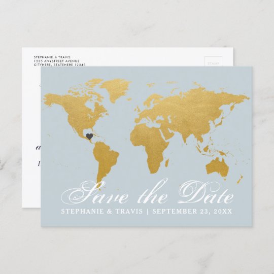 Cartão Postal De Anúncio Casamento de Destino do Mapa Mundial Salva a Data