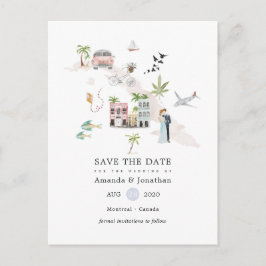 Cartão Postal De Anúncio Casamento de Destino em Cuba com Aguarela Save the