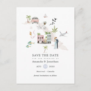 Cartão Postal De Anúncio Casamento de Destino em Cuba em Aquarela Salve a D