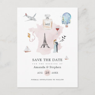 Cartão Postal De Anúncio Casamento de Destino em Paris com Aguarela Save th