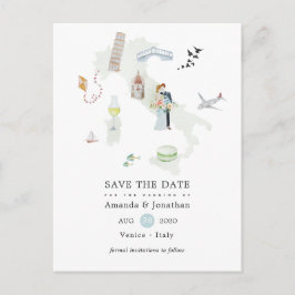 Cartão Postal De Anúncio Casamento de Destino Itália Aquarela Salve a Data
