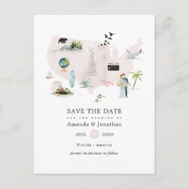 Cartão Postal De Anúncio Casamento de Destino no Florida EUA em Aquarela