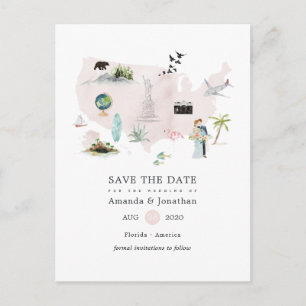 Cartão Postal De Anúncio Casamento de Destino no Florida EUA em Aquarela