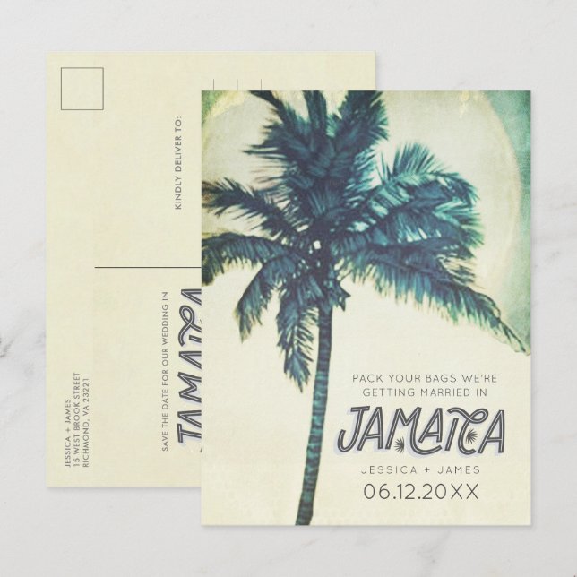 Cartão Postal De Anúncio Casamento de destino tropical Jamaica Salve a data (Frente/Verso)