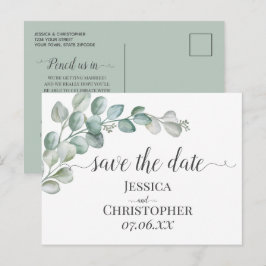 Cartão Postal De Anúncio Casamento de Eucalipto Verde com Aquarela Rústica