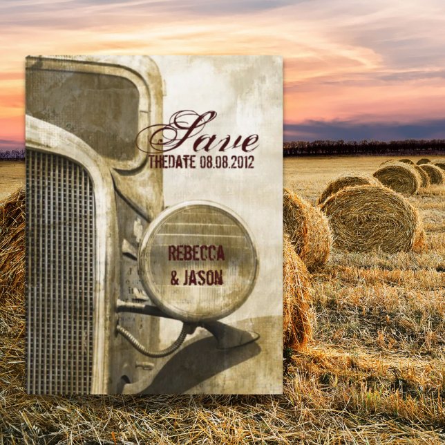Cartão Postal De Anúncio Casamento de Fazenda Rustic Truck Western (Rustic Truck Western Farm Wedding save the date Announcement Postcard)