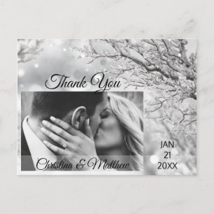 Cartão Postal De Anúncio Casamento de flocos de neve de inverno OBRIGADO   