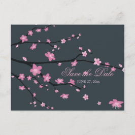Cartão Postal De Anúncio Casamento de Flor de Cereja Escuro Salve o Cartão-