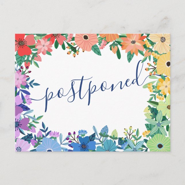 Cartão Postal De Anúncio Casamento de Flores Arco-Íris Adiados (Frente)