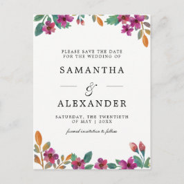 Cartão Postal De Anúncio Casamento de Flores de Aquarela e Tipografia Moder
