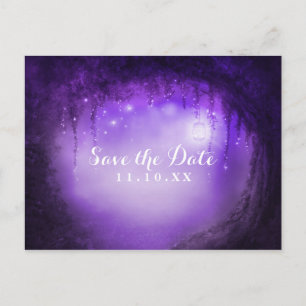 Cartão Postal De Anúncio Casamento de Floresta Encantada Roxa Salvar Data