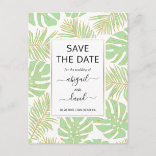 Cartão Postal De Anúncio Casamento de folhas tropicais verdes da casa Salve